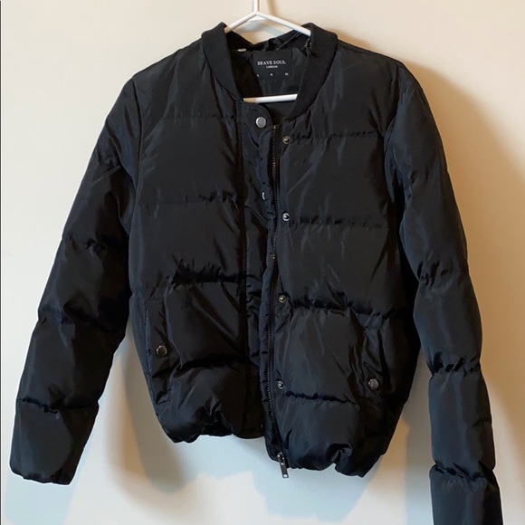 Brave Soul puffer bomber jacket in Black - Picture 1 of 2